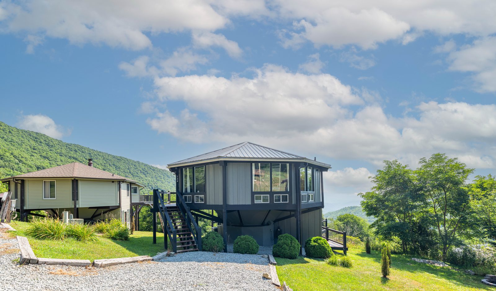 Wide-angle front exterior with clouds