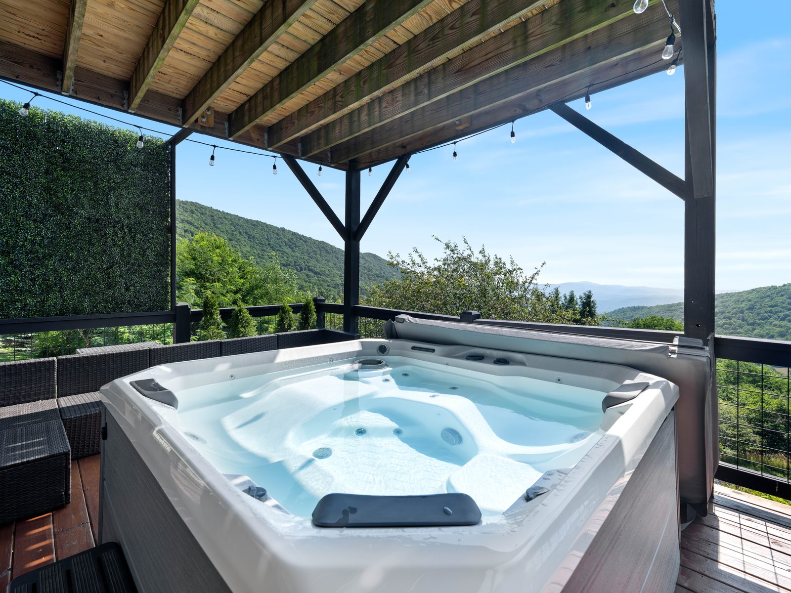 Hot tub close-up with valley backdrop